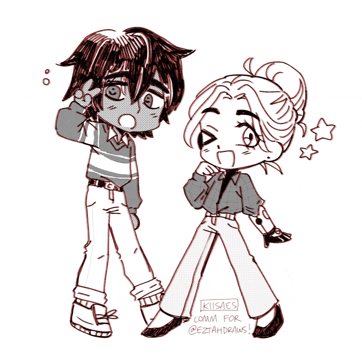 ez commission a two-frame animation of the commissioner's ocs posing.