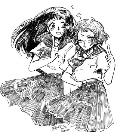 drawing of chitanda and ibara from "hyouka".