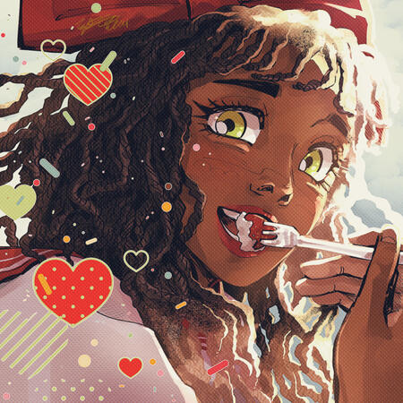 heart attack art of my oc juliette as chuu from her "heart attack" album cover.