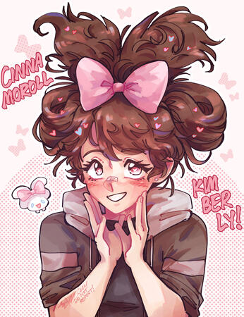 art of my oc kimberly with her hair tied in the cinnamoroll hair style.