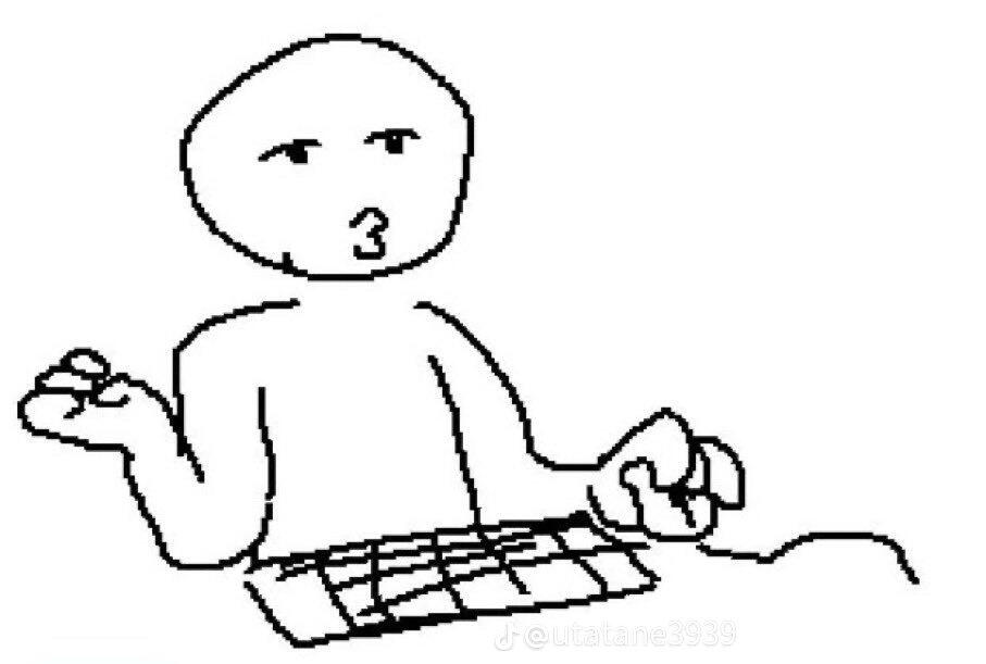 a meme image of someone using a computer, making a kissy face with their hand limp-wristed.